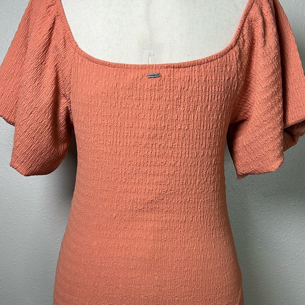 O'NEILL Teagan Smocked Mini Dress Puff Sleeve Sweetheart Neck Stretchy BodyCon S - Picture 6 of 17